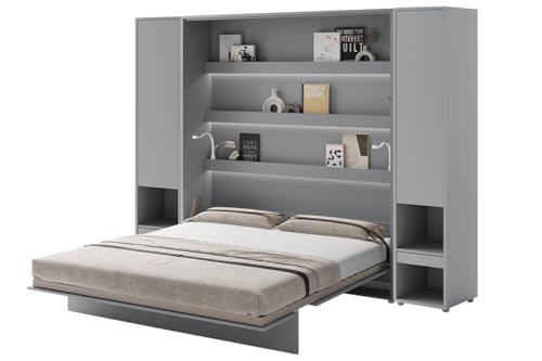 Friderik Bed Concept BC-13 Wandklappbett Vertikal Schrankbett mit Matratze und mit LED-Beleuchtung, 180x200 cm + 2X Vertikalschrank BC-07 (Grau) von Friderik