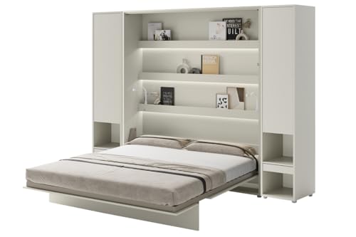 Friderik Bed Concept BC-13 Wandklappbett Vertikal Schrankbett mit Matratze und mit LED-Beleuchtung, 180x200 cm + 2X Vertikalschrank BC-07 (Kaschmirfarbe) von Friderik