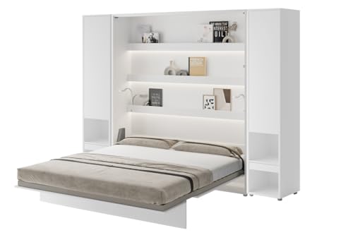 Friderik Bed Concept BC-13 Wandklappbett Vertikal Schrankbett mit Matratze und mit LED-Beleuchtung, 180x200 cm + 2X Vertikalschrank BC-07 (Weiß) von Friderik