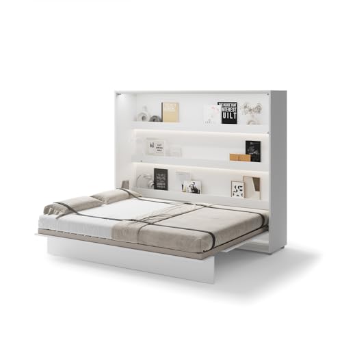Friderik Bed Concept BC-14 Wandklappbett Horizontal Schrankbett mit Matratze und mit LED-Beleuchtung, 160x200 cm (Weiß) von Friderik