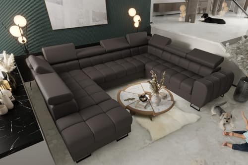 Friderik Ecksofa Aspen MAX I 265x350x225 cm Ledersofa U-Form Schlaffunktion Zwei Bettkasten U-25 (Braun, Links) von Friderik