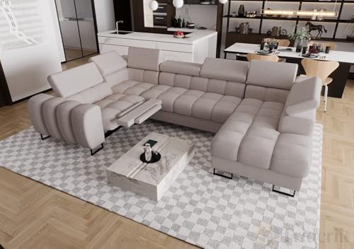 Friderik Ecksofa Aspen MAX II Relax Schlaffunktion U-Form 198x350x170 cm Bettkasten (Creme, Links) von Friderik
