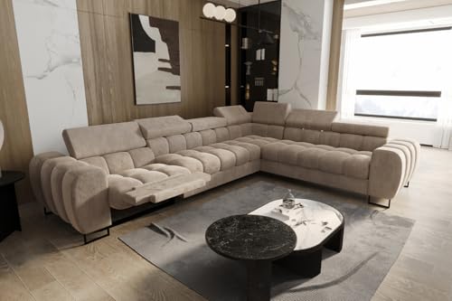 Friderik Ecksofa Aspen Max Relax 330×260 cm mit Schlaffunktion & Relax, Terra Stoff - verstellbare Kopfstützen - Liegefläche 117x190 cm (Beige, Rechts) von Friderik