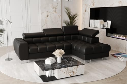 Friderik Ecksofa Aspen Mini mit Schlaffunktion– 260x170 cm - Madrit-Kunstleder - verstellbare Kopfstützen - Bettkasten - Liegefläche 117x190 cm (Schwarz, Rechts) von Friderik