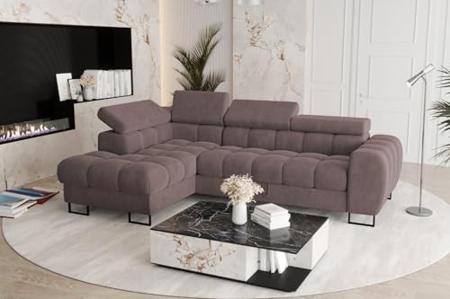Friderik Ecksofa Aspen Mini mit Schlaffunktion– 260x170 cm - Terra Stoff - verstellbare Kopfstützen - Bettkasten - Liegefläche 117x190 cm (Braun, Links) von Friderik