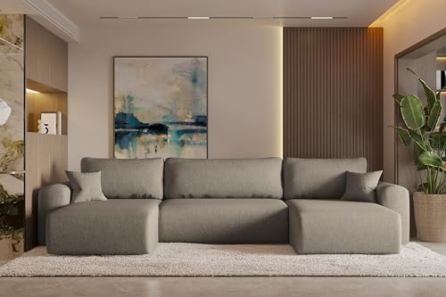 Friderik Ecksofa Capri U – 362 cm Schlafsofa mit Bettkasten & Schlaffunktion, Neve-Stoff, Universelle Konfiguration, Wohnlandschaft, 5-Sitzer, Dunkelgrau, Neve 16 von Friderik