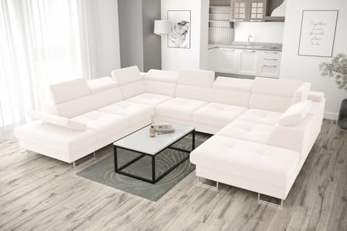 Friderik Ecksofa Galaxy MAX I Ecksofa mit Schlaffunktion, 280x350x225 cm, Stoff Gemma, Bettkasten, verstellbaren Kopfstützen & Armlehne (Creme, Links) von Friderik