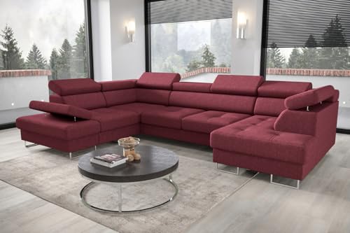 Friderik Ecksofa Galaxy Max II U-Form mit Schlaffunktion & Bettkästen – Stoff Gemma, verstellbaren Kopfstützen & Armlehne (Burgund, Links) von Friderik