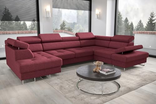 Friderik Ecksofa Galaxy Max II U-Form mit Schlaffunktion & Bettkästen – Stoff Gemma, verstellbaren Kopfstützen & Armlehne (Burgund, Rechts) von Friderik