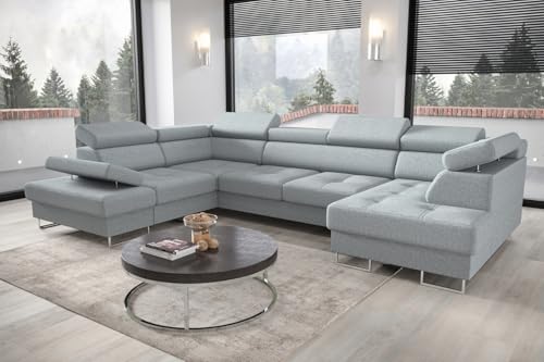 Friderik Ecksofa Galaxy Max II U-Form mit Schlaffunktion & Bettkästen – Stoff Gemma, verstellbaren Kopfstützen & Armlehne (Hellblau, Links) von Friderik