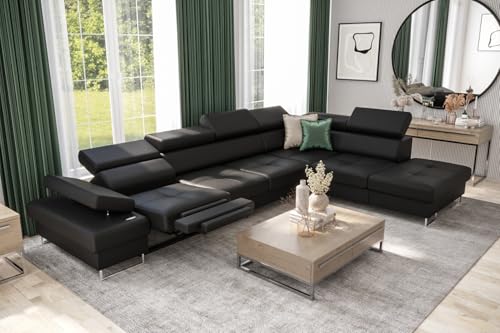 Friderik Ecksofa Galaxy Relax mit Schlaffunktion, 225×350, Kunstleder MADRIT, Bettkasten, Relaxfunktion, verstellbaren Kopfstützen & Armlehne (Schwarz, Rechts) von Friderik