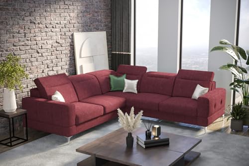 Friderik Ecksofa Malibu Max 250x250 cm mit Schlaffunktion - Stoff Gemma - Verstellbare Kopfstützen & Armlehne (Weinrot, Links) von Friderik