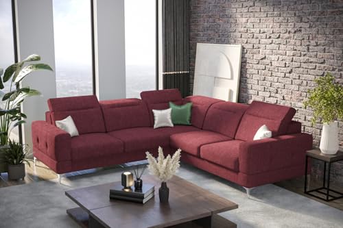 Friderik Ecksofa Malibu Max 250x250 cm mit Schlaffunktion - Stoff Gemma - Verstellbare Kopfstützen & Armlehne (Weinrot, Rechts) von Friderik