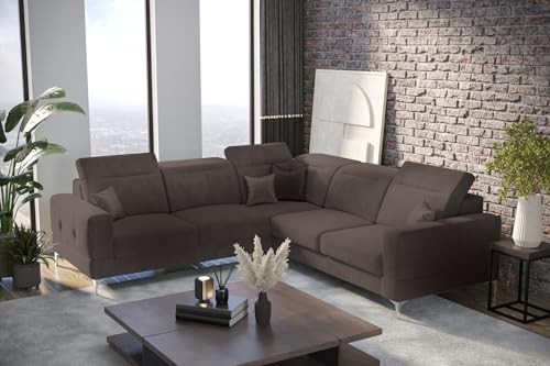 Friderik Ecksofa Malibu Max 250x250 cm mit Schlaffunktion - Stoff Terra - Verstellbare Kopfstützen & Armlehne (Braun, Links) von Friderik