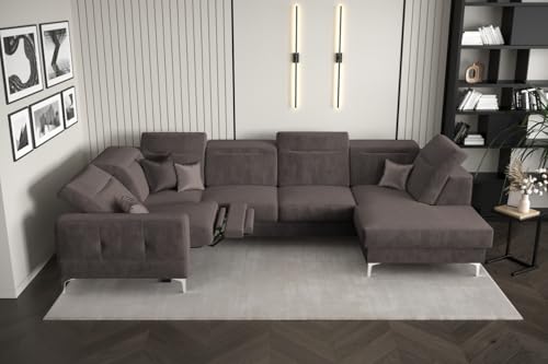 Friderik Ecksofa Malibu Max II mit Schlaffunktion und Relaxfunktion, 180x350x182 cm, Stoff Terra, höhenverstellbare Kopfstützen, Moderne Metallfüße (Braun, Links) von Friderik