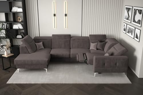 Friderik Ecksofa Malibu Max II mit Schlaffunktion und Relaxfunktion, 180x350x182 cm, Stoff Terra, höhenverstellbare Kopfstützen, Moderne Metallfüße (Braun, Rechts) von Friderik