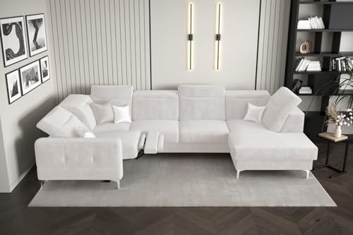 Friderik Ecksofa Malibu Max II mit Schlaffunktion und Relaxfunktion, 180x350x182 cm, Stoff Terra, höhenverstellbare Kopfstützen, Moderne Metallfüße (Creme, Links) von Friderik