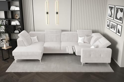 Friderik Ecksofa Malibu Max II mit Schlaffunktion und Relaxfunktion, 180x350x182 cm, Stoff Terra, höhenverstellbare Kopfstützen, Moderne Metallfüße (Creme, Rechts) von Friderik