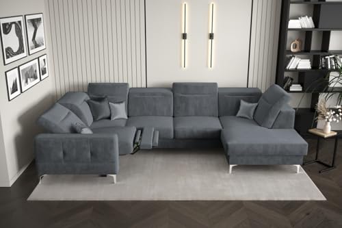Friderik Ecksofa Malibu Max II mit Schlaffunktion und Relaxfunktion, 180x350x182 cm, Stoff Terra, höhenverstellbare Kopfstützen, Moderne Metallfüße (Grau, Links) von Friderik
