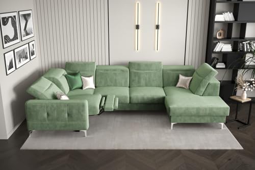 Friderik Ecksofa Malibu Max II mit Schlaffunktion und Relaxfunktion, 180x350x182 cm, Stoff Terra, höhenverstellbare Kopfstützen, Moderne Metallfüße (Grün, Links) von Friderik
