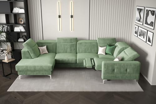 Friderik Ecksofa Malibu Max II mit Schlaffunktion und Relaxfunktion, 180x350x182 cm, Stoff Terra, höhenverstellbare Kopfstützen, Moderne Metallfüße (Grün, Rechts) von Friderik