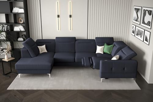 Friderik Ecksofa Malibu Max II mit Schlaffunktion und Relaxfunktion, 180x350x182 cm - höhenverstellbare Kopfstützen, Stoff Gemma, Moderne Metallfüße (Dunkelblau, Rechts) von Friderik