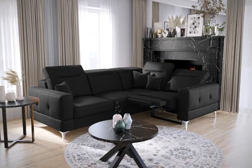 Friderik Ecksofa Malibu Relax mit Schlaffunktion – 185×250 cm – Kunstleder Madryt - Liegefläche 116×187 cm - höhenverstellbare Kopfstützen (Schwarz, Rechts) von Friderik
