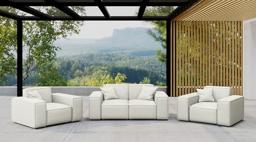 Friderik Gartenmöbel-Set Patio 2+1+1 – 2-Sitzer-Sofa und Zwei Sessel, Odyssey-Stoff (Ice) von Friderik