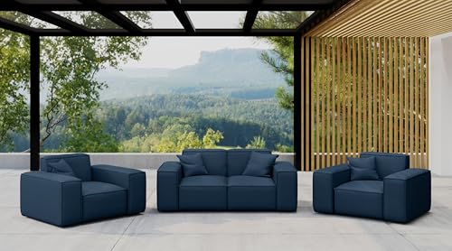 Friderik Gartenmöbel-Set Patio 2+1+1 – 2-Sitzer-Sofa und Zwei Sessel, Odyssey-Stoff (Ocean) von Friderik
