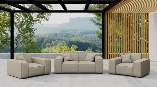Friderik Gartenmöbel-Set Patio 2+1+1 – 2-Sitzer-Sofa und Zwei Sessel, Odyssey-Stoff (Toffee) von Friderik