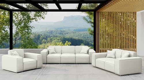 Friderik Gartenmöbel-Set Patio 3+2+1 – 3-Sitzer-Sofa, 2-Sitzer-Sofa und Sessel, Stoff Odyssey (Ice) von Friderik
