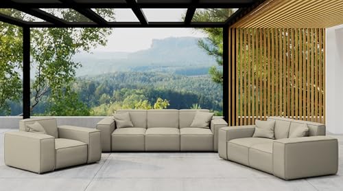 Friderik Gartenmöbel-Set Patio 3+2+1 – 3-Sitzer-Sofa, 2-Sitzer-Sofa und Sessel, Stoff Odyssey (Toffee) von Friderik