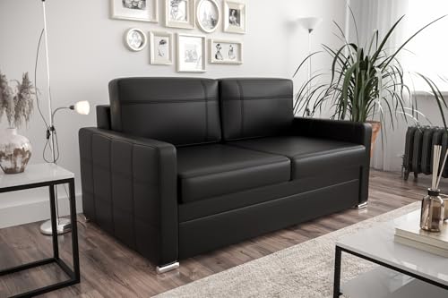 Friderik Ledersofa Avanti II – Echtleder Couch mit Schlaffunktion & Bettkasten – 2-Sitzer, 147 cm – Premium Qualität, Klappmechanismus, Modernes Design, Naturleder Madras (Schwarz) von Friderik