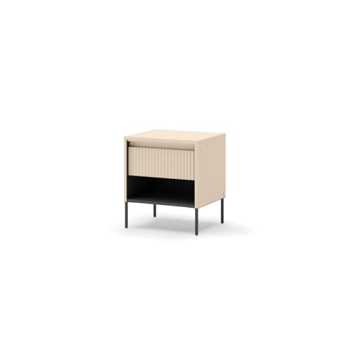 Friderik Nachttisch Trend Schlafzimmer TS-10 mit LED-Beleuchtung – Sandbeige/Schwarz, Modernes Design, 1 Schublade, A++ von Friderik