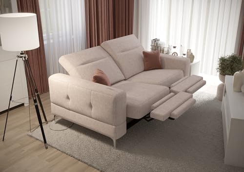 Friderik Sofa 2-Sitzer mit elektrischer Relaxfunktion, Malibu Relax II, 180 cm, Gemma Stoff – verstellbaren Kopfstützen – stilvolle Metallfüße (Altrosa hell) von Friderik