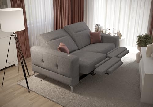 Friderik Sofa 2-Sitzer mit elektrischer Relaxfunktion, Malibu Relax II, 180 cm, Gemma Stoff – verstellbaren Kopfstützen – stilvolle Metallfüße (Taubengrau) von Friderik