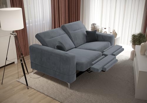 Friderik Sofa 2-Sitzer mit elektrischer Relaxfunktion, Malibu Relax II, 180 cm, Terra Stoff – verstellbaren Kopfstützen – stilvolle Metallfüße (Grau) von Friderik