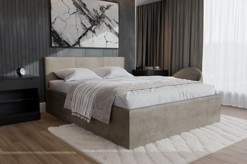 Polsterbett Dona – modernes Einzelbett mit Bettkasten & gepolstertem Kopfteil (Beige (Noble 02), 160x200 cm) von Friderik