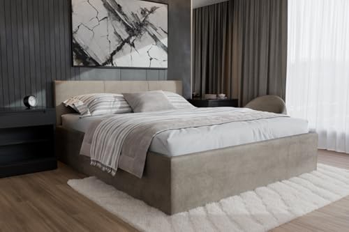 Polsterbett Dona – modernes Einzelbett mit Bettkasten & gepolstertem Kopfteil (Beige (Noble 02), 180x900 cm) von Friderik