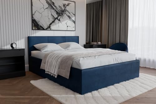 Polsterbett Dona – modernes Einzelbett mit Bettkasten & gepolstertem Kopfteil (Dunkelblau (Noble 77), 160x200 cm) von Friderik
