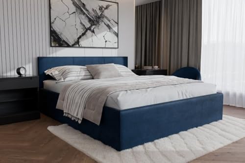 Polsterbett Dona – modernes Einzelbett mit Bettkasten & gepolstertem Kopfteil (Dunkelblau (Noble 77), 180x900 cm) von Friderik