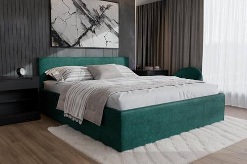 Polsterbett Dona – modernes Einzelbett mit Bettkasten & gepolstertem Kopfteil (Flaschengrün (Noble 37), 180x900 cm) von Friderik
