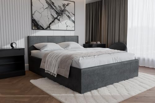 Polsterbett Dona – modernes Einzelbett mit Bettkasten & gepolstertem Kopfteil (Grau (Noble 85), 160x200 cm) von Friderik