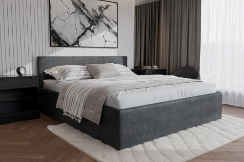 Polsterbett Dona – modernes Einzelbett mit Bettkasten & gepolstertem Kopfteil (Grau (Noble 85), 180x900 cm) von Friderik