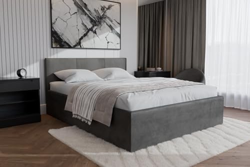Polsterbett Dona – modernes Einzelbett mit Bettkasten & gepolstertem Kopfteil (Hellgrau (Noble 84), 160x200 cm) von Friderik