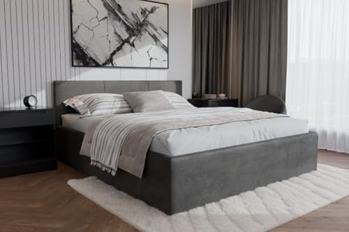 Polsterbett Dona – modernes Einzelbett mit Bettkasten & gepolstertem Kopfteil (Hellgrau (Noble 84), 180x900 cm) von Friderik