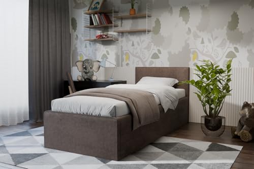 Polsterbett Dona – modernes Einzelbett mit Bettkasten & gepolstertem Kopfteil (Mokka Braun (Noble 16), 160x200 cm) von Friderik