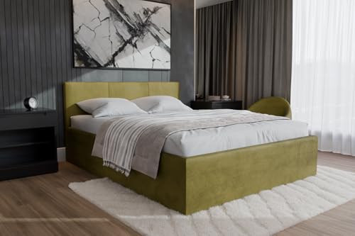 Polsterbett Dona – modernes Einzelbett mit Bettkasten & gepolstertem Kopfteil (Olive (Noble 38), 160x200 cm) von Friderik