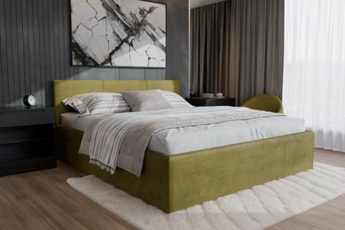 Polsterbett Dona – modernes Einzelbett mit Bettkasten & gepolstertem Kopfteil (Olive (Noble 38), 180x900 cm) von Friderik