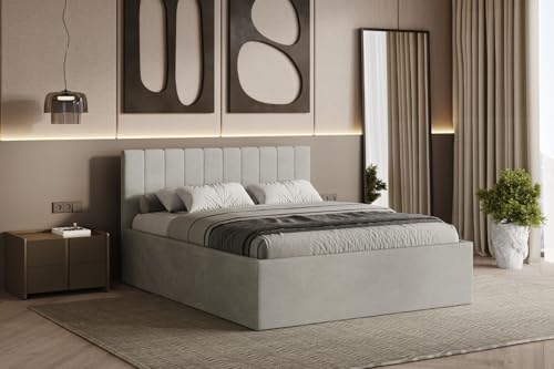 Polsterbett RETTAN 160/180x200 cm – modernes Doppelbett mit Bettkasten & gepolstertem Kopfteil (Beige (Noble 02), 160x200 cm) von Friderik